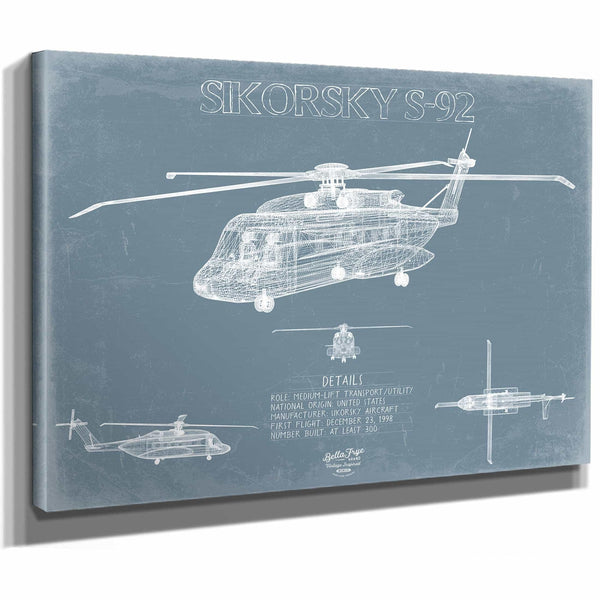 Bella Frye Home & Garden > Decor > Artwork Sikorsky S-92 Helicopter Blueprint Wall Art - Original Aviation Print