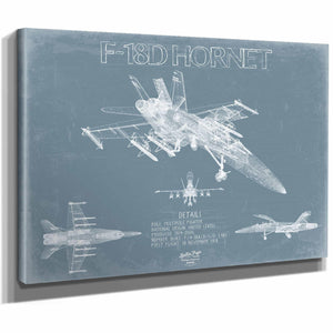 Bella Frye Home & Garden > Decor > Artwork F-18D Hornet Aircraft Blueprint Wall Art - Original Aviation Plane Print