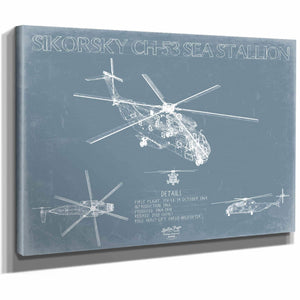 Bella Frye Home & Garden > Decor > Artwork Sikorsky CH-53 Sea Stallion Aircraft Blueprint Wall Art - Original Jet Aviation Print