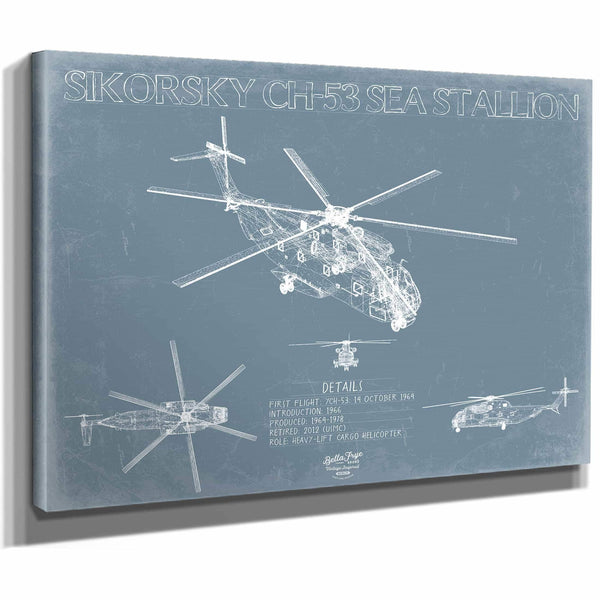 Bella Frye Home & Garden > Decor > Artwork Sikorsky CH-53 Sea Stallion Aircraft Blueprint Wall Art - Original Jet Aviation Print