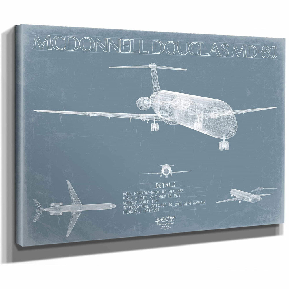Bella Frye Home & Garden > Decor > Artwork McDonnell Douglas MD-80 Aircraft Blueprint Wall Art - Original Aviation Plane Print