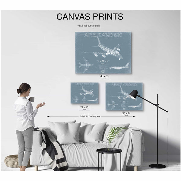 Bella Frye Home & Garden > Decor > Artwork Airbus A380-800 Aircraft Blueprint Wall Art - Original Aviation Plane Print
