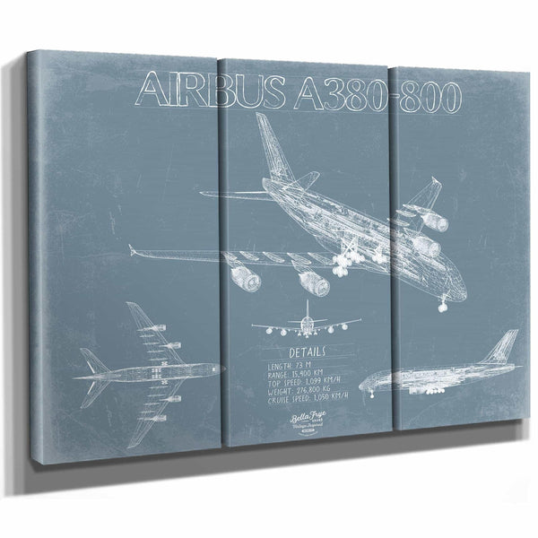 Bella Frye Home & Garden > Decor > Artwork Airbus A380-800 Aircraft Blueprint Wall Art - Original Aviation Plane Print
