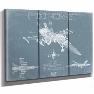 Bella Frye Home & Garden > Decor > Artwork F-18D Hornet Aircraft Blueprint Wall Art - Original Aviation Plane Print