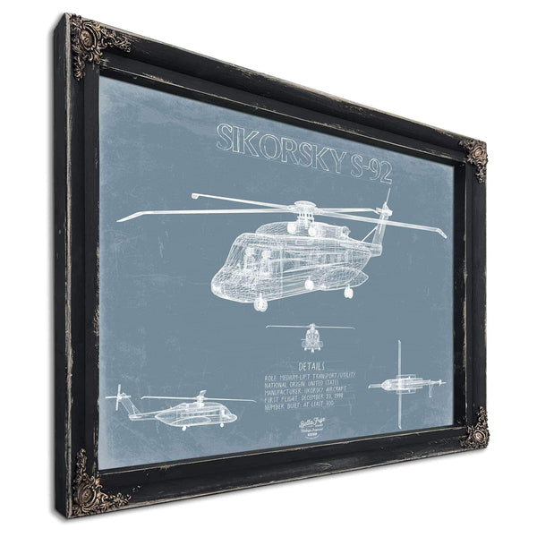 Bella Frye Home & Garden > Decor > Artwork Sikorsky S-92 Helicopter Blueprint Wall Art - Original Aviation Print