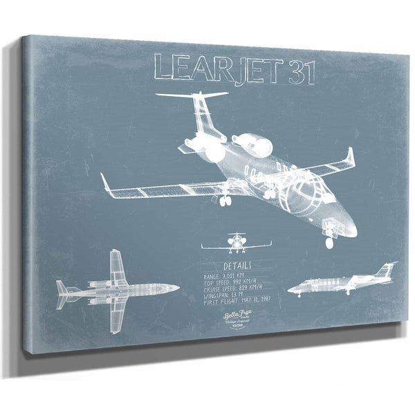 Bella Frye Home & Garden > Decor > Artwork Learjet 31 Aircraft Blueprint Wall Art - Original Airplane Print