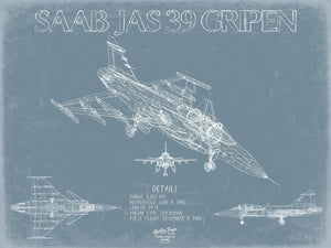 Bella Frye Home & Garden > Decor > Artwork Saab JAS 39 Gripen Aircraft Blueprint Wall Art - Original Fighter Plane Print