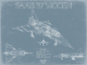 Bella Frye Home & Garden > Decor > Artwork Saab 37 Viggen Aircraft Blueprint Wall Art - Original Fighter Plane Print