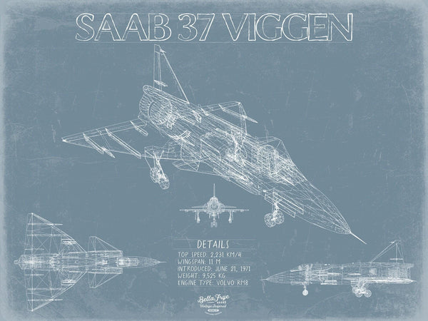 Bella Frye Home & Garden > Decor > Artwork Saab 37 Viggen Aircraft Blueprint Wall Art - Original Fighter Plane Print
