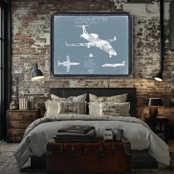 Bella Frye Home & Garden > Decor > Artwork Learjet 31 Aircraft Blueprint Wall Art - Original Airplane Print