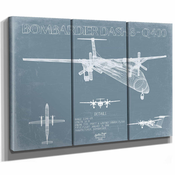 Bella Frye Home & Garden > Decor > Artwork Bombardier Dash 8 Q400 Aircraft Blueprint Wall Art - Original Aviation Plane Print