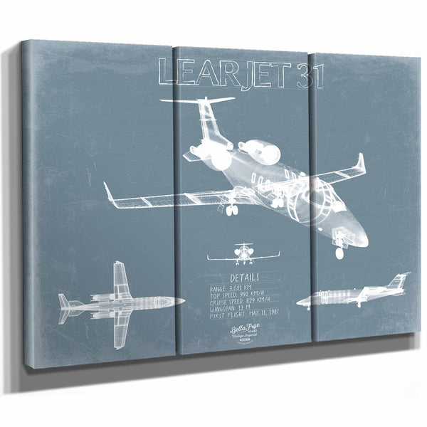 Bella Frye Home & Garden > Decor > Artwork Learjet 31 Aircraft Blueprint Wall Art - Original Airplane Print