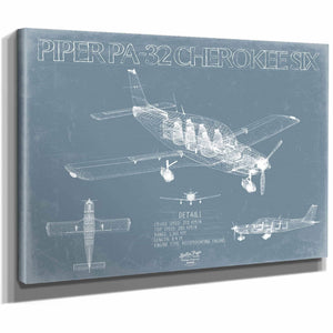 Bella Frye Home & Garden > Decor > Artwork Piper PA-32 Cherokee Six Aircraft Blueprint Wall Art - Original Airplane Print