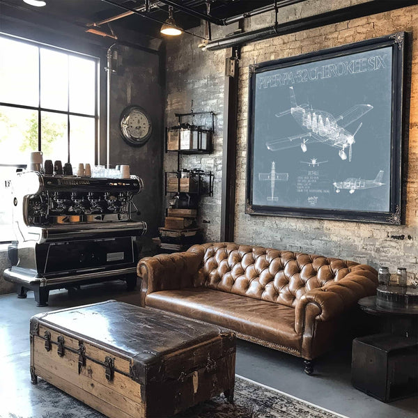 Bella Frye Home & Garden > Decor > Artwork Piper PA-32 Cherokee Six Aircraft Blueprint Wall Art - Original Airplane Print
