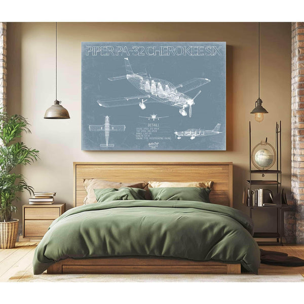 Bella Frye Home & Garden > Decor > Artwork Piper PA-32 Cherokee Six Aircraft Blueprint Wall Art - Original Airplane Print