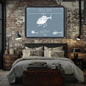 Bella Frye Home & Garden > Decor > Artwork Bell 206 Helicopter Blueprint Wall Art - Original Aviation Print