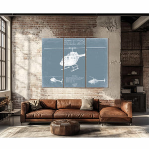 Bella Frye Home & Garden > Decor > Artwork Bell 206 Helicopter Blueprint Wall Art - Original Aviation Print