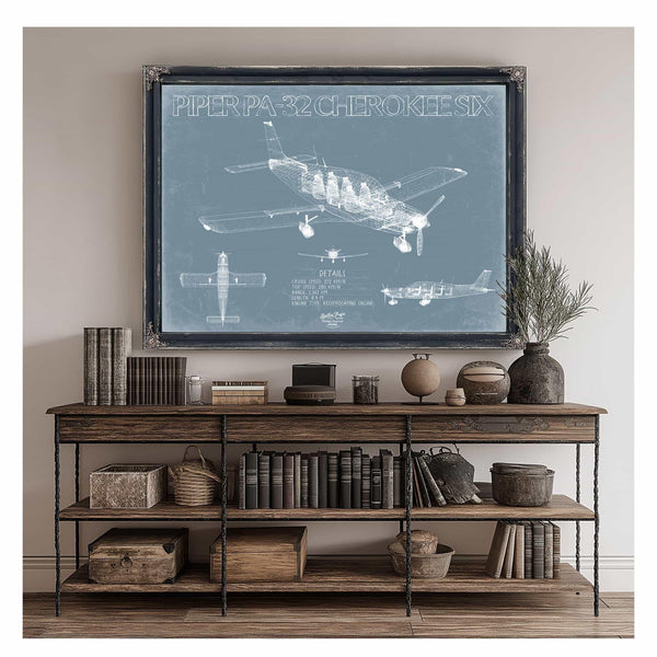Bella Frye Home & Garden > Decor > Artwork Piper PA-32 Cherokee Six Aircraft Blueprint Wall Art - Original Airplane Print