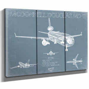 Bella Frye Home & Garden > Decor > Artwork McDonnell Douglas MD-11 Aircraft Blueprint Wall Art - Original Aviation Plane Print