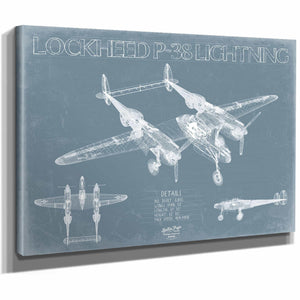 Bella Frye Home & Garden > Decor > Artwork Lockheed P-38 Lightning Blueprint Wall Art - Original Aviation Plane Print