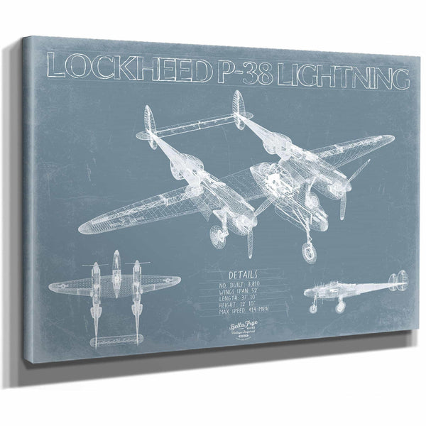 Bella Frye Home & Garden > Decor > Artwork Lockheed P-38 Lightning Blueprint Wall Art - Original Aviation Plane Print