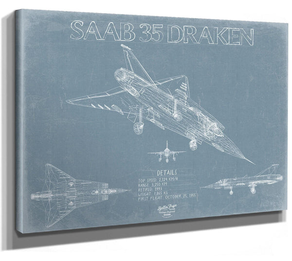 Bella Frye Home & Garden > Decor > Artwork Saab 35 Draken Aircraft Blueprint Wall Art - Original Fighter Plane Print