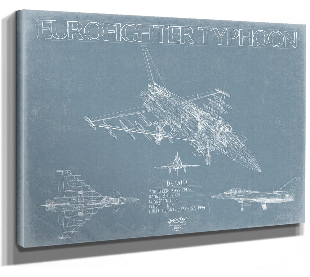 Bella Frye Home & Garden > Decor > Artwork Eurofighter Typhoon Aircraft Blueprint Wall Art - Original Fighter Plane Print