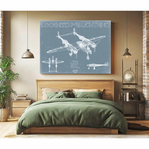 Bella Frye Home & Garden > Decor > Artwork Lockheed P-38 Lightning Blueprint Wall Art - Original Aviation Plane Print