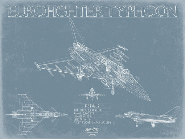 Bella Frye Home & Garden > Decor > Artwork Eurofighter Typhoon Aircraft Blueprint Wall Art - Original Fighter Plane Print