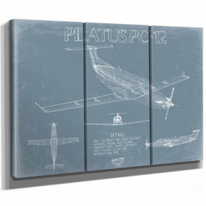 Bella Frye Home & Garden > Decor > Artwork Pilatus PC-12 Aircraft Blueprint Wall Art - Original Aviation Plane Print