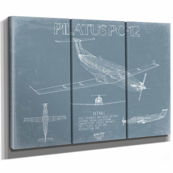 Bella Frye Home & Garden > Decor > Artwork Pilatus PC-12 Aircraft Blueprint Wall Art - Original Aviation Plane Print