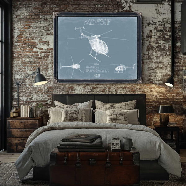Bella Frye Home & Garden > Decor > Artwork MD-530F Aircraft Blueprint Wall Art - Original Helicopter Print