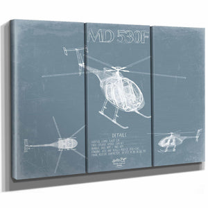 Bella Frye Home & Garden > Decor > Artwork MD-530F Aircraft Blueprint Wall Art - Original Helicopter Print