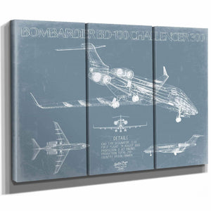 Bella Frye Home & Garden > Decor > Artwork Bombardier BD-100 Challenger 300 Aircraft Blueprint Wall Art - Original Aviation Plane Print