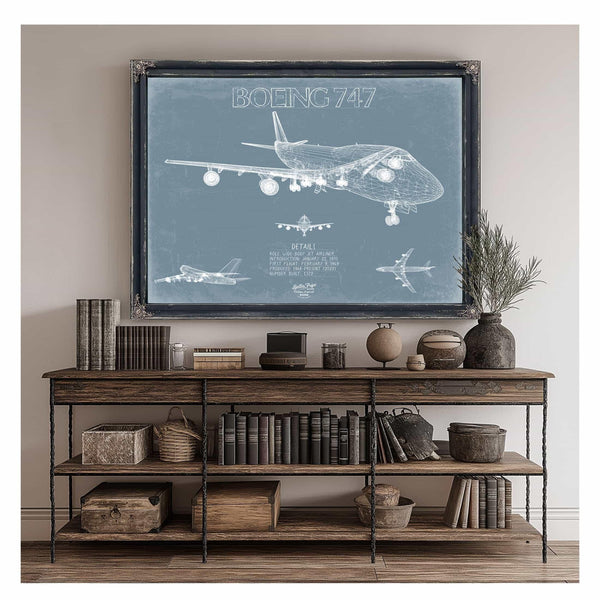 Bella Frye Home & Garden > Decor > Artwork Boeing 747 Aircraft Blueprint Wall Art - Original Aviation Plane Print
