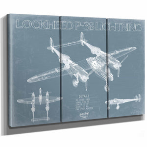 Bella Frye Home & Garden > Decor > Artwork Lockheed P-38 Lightning Blueprint Wall Art - Original Aviation Plane Print