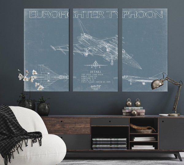 Bella Frye Home & Garden > Decor > Artwork Eurofighter Typhoon Aircraft Blueprint Wall Art - Original Fighter Plane Print