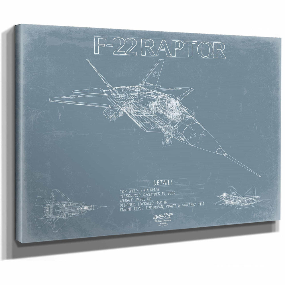 Bella Frye Home & Garden > Decor > Artwork F-22 Raptor Aircraft Blueprint Wall Art - Original Fighter Plane Print