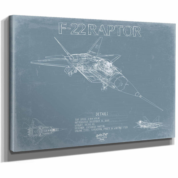 Bella Frye Home & Garden > Decor > Artwork F-22 Raptor Aircraft Blueprint Wall Art - Original Fighter Plane Print