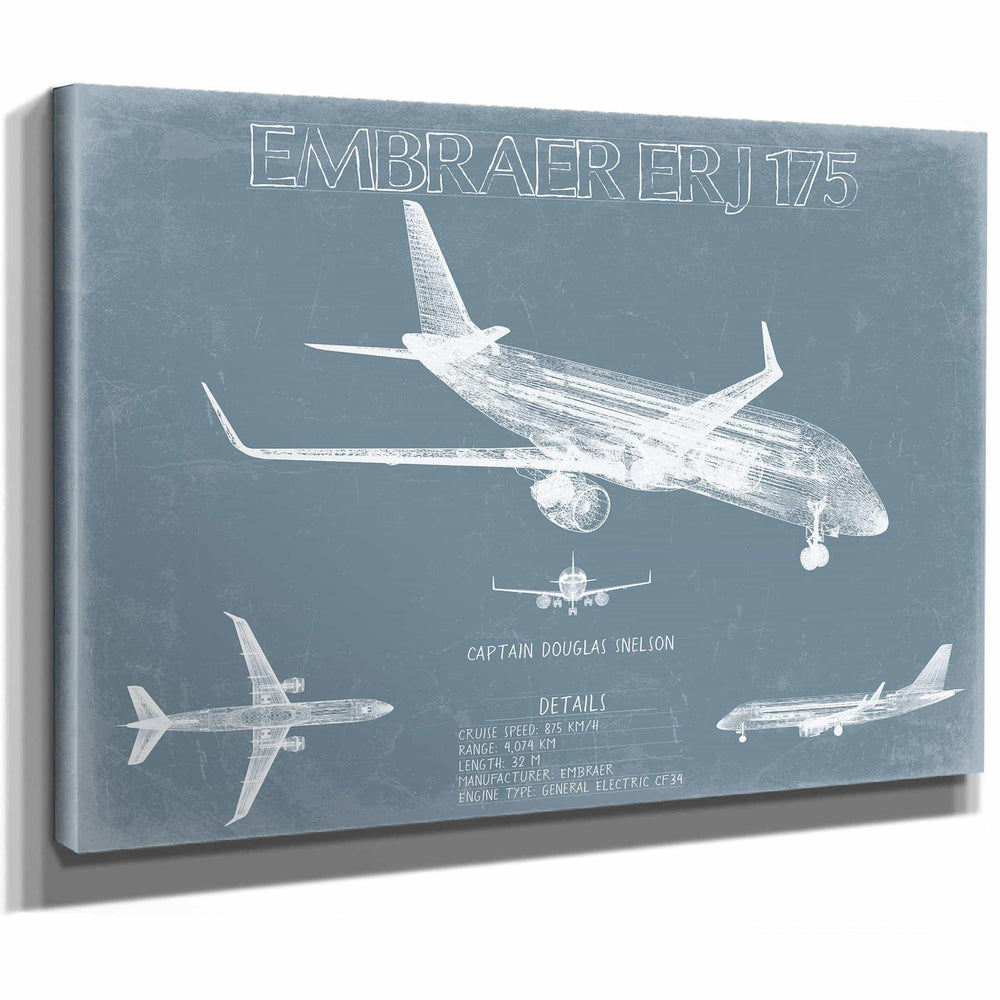 Bella Frye Home & Garden > Decor > Artwork Embraer ERJ-175 Aircraft Blueprint Wall Art - Original Airplane Print