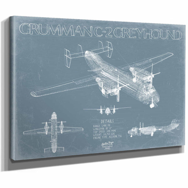 Bella Frye Home & Garden > Decor > Artwork Grumman C-2 Greyhound Aircraft Blueprint Wall Art - Original Cargo Aircraft Print