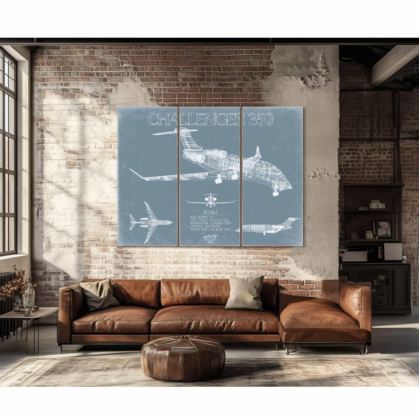 Bella Frye Home & Garden > Decor > Artwork Bombardier Challenger 350 Aircraft Blueprint Wall Art - Original Aviation Plane Print