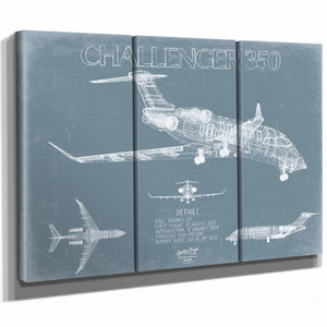 Bella Frye Home & Garden > Decor > Artwork Bombardier Challenger 350 Aircraft Blueprint Wall Art - Original Aviation Plane Print