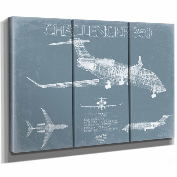 Bella Frye Home & Garden > Decor > Artwork Bombardier Challenger 350 Aircraft Blueprint Wall Art - Original Aviation Plane Print