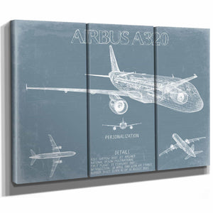 Bella Frye Home & Garden > Decor > Artwork Airbus A320 Aircraft Blueprint Wall Art - Original Aviation Plane Print