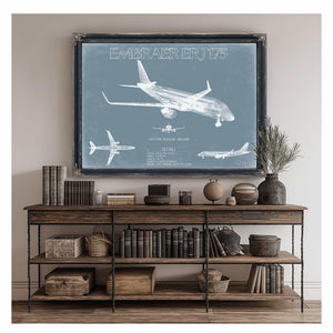 Bella Frye Home & Garden > Decor > Artwork Embraer ERJ-175 Aircraft Blueprint Wall Art - Original Airplane Print