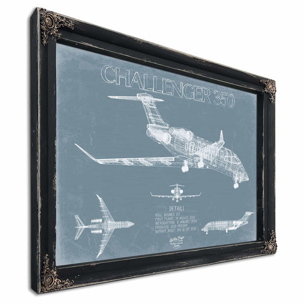 Bella Frye Home & Garden > Decor > Artwork Bombardier Challenger 350 Aircraft Blueprint Wall Art - Original Aviation Plane Print