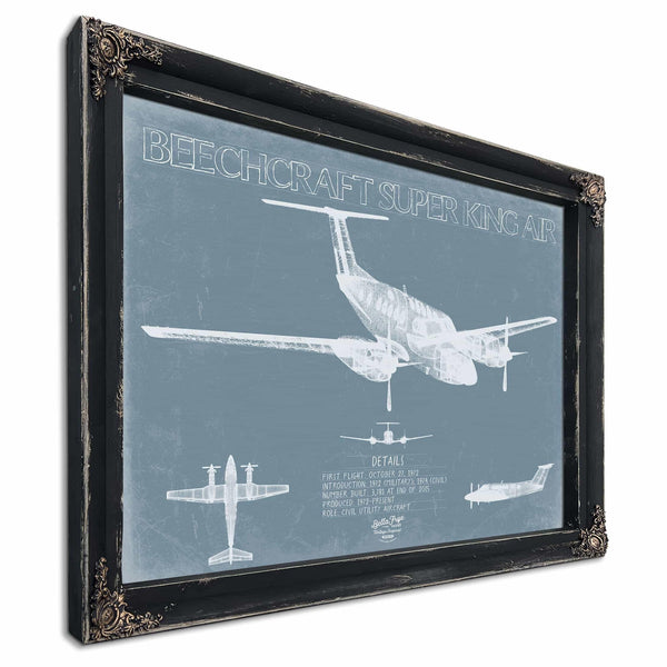 Bella Frye Home & Garden > Decor > Artwork Beechcraft Super King Air 200 Aircraft Blueprint Wall Art - Original Aviation Plane Print