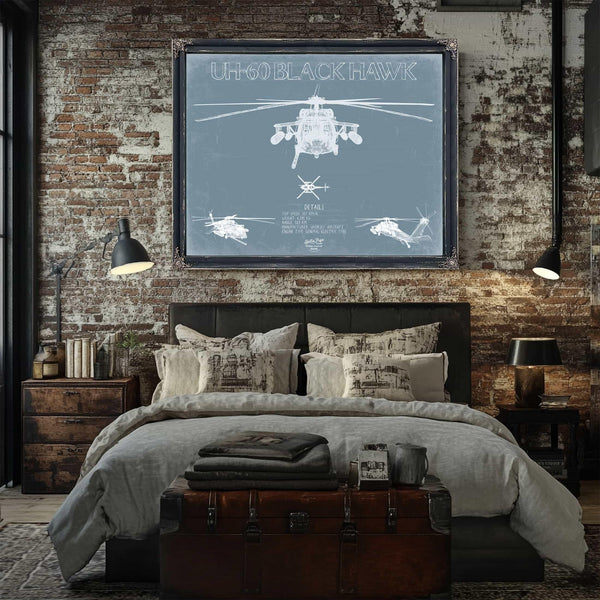 Bella Frye Home & Garden > Decor > Artwork UH-60 Blackhawk Helicopter Aircraft Blueprint Wall Art - Original Military Print