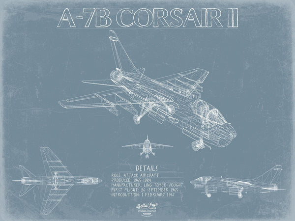 Bella Frye Home & Garden > Decor > Artwork LTV A-7B Corsair II Aircraft Blueprint Wall Art - Original Fighter Plane Print